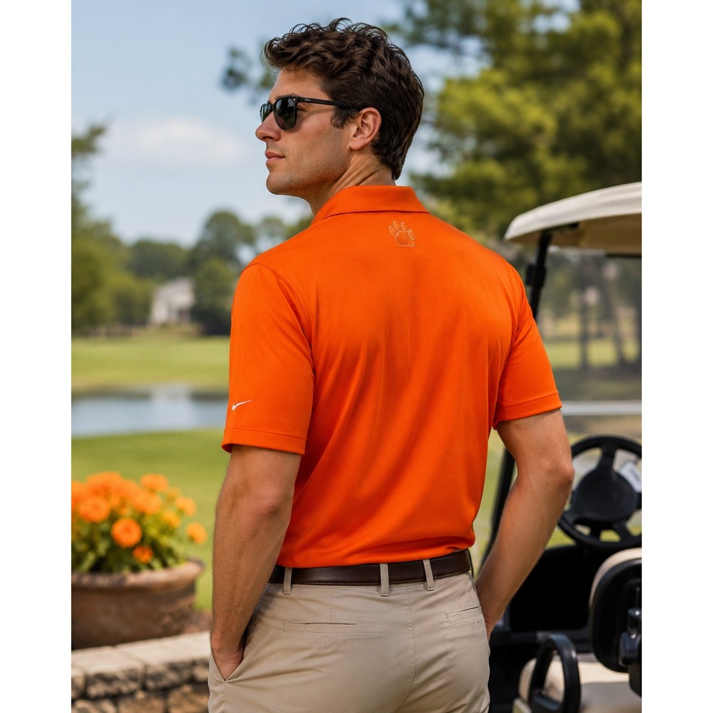 Nike Golf Dri-FIT Orange Polo Shirt Embroidered Clemson Tiger Paw Men's L